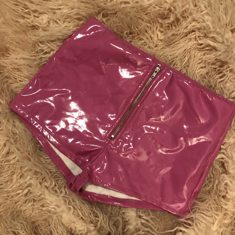 fashion nova hot pink leather shorts